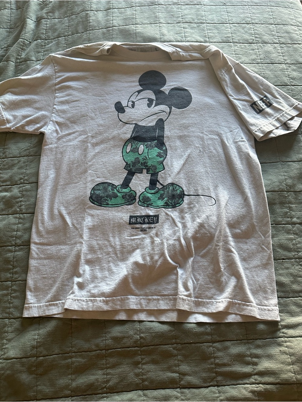 Disney White Short-Sleeve Tee with Green Camo Mickey Graphic